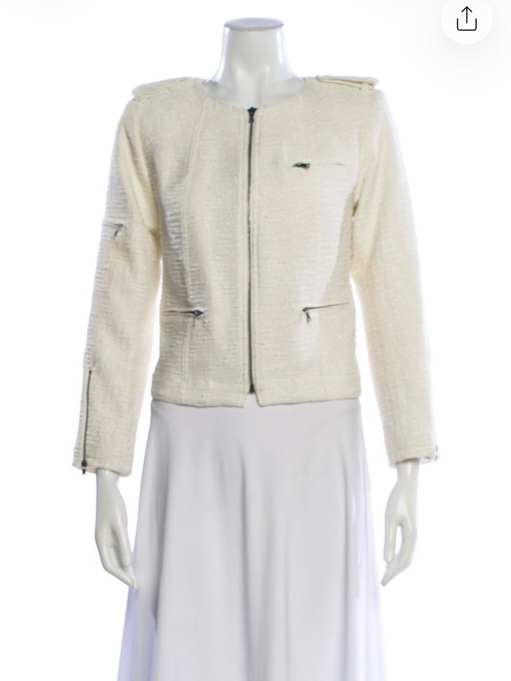 Alice + Olivia Ivory Bouclé/Tweed Zip Jacket
